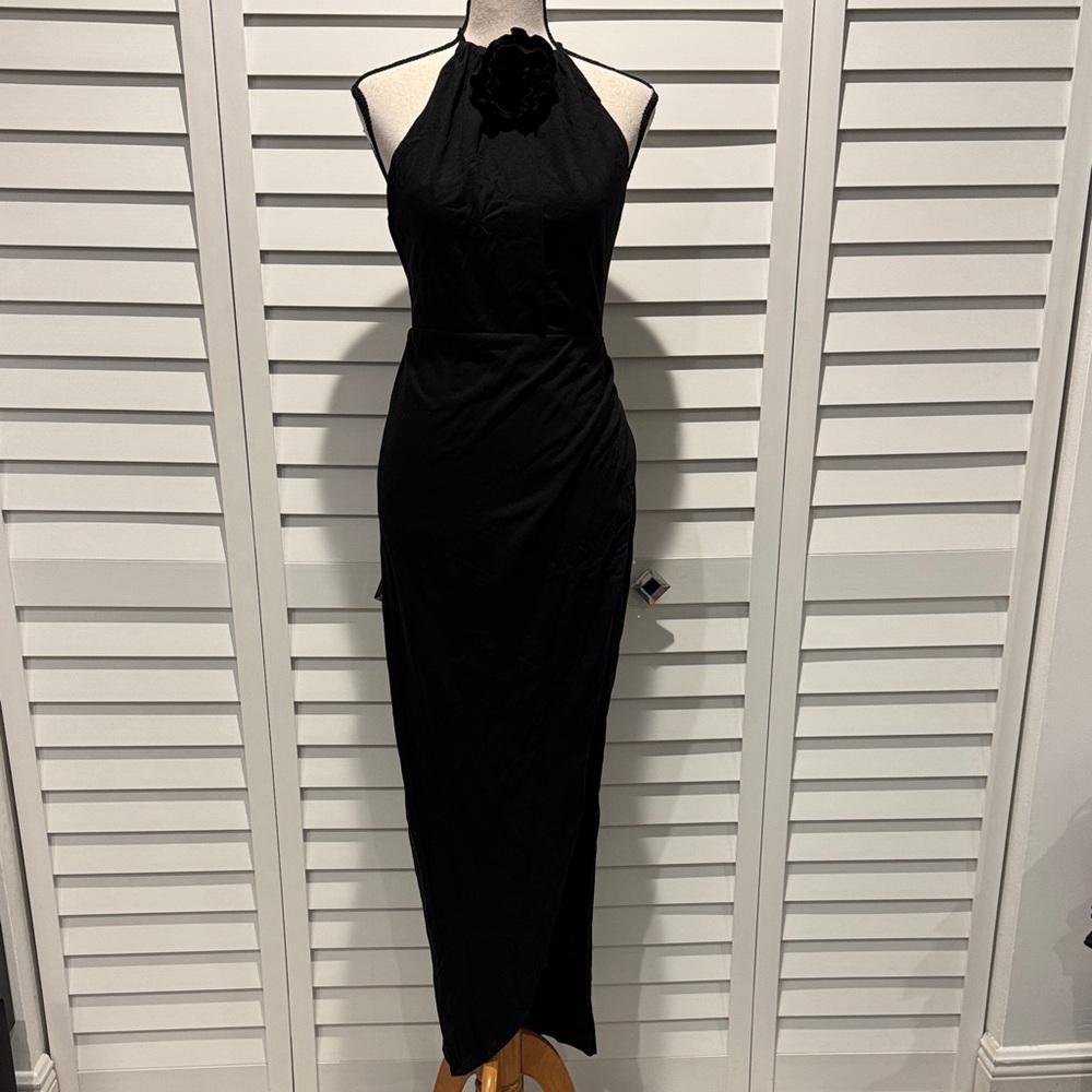 Hello Molly Black Backless Halter Dress with side Slit and adjustable straps. - Picture 2 of 16